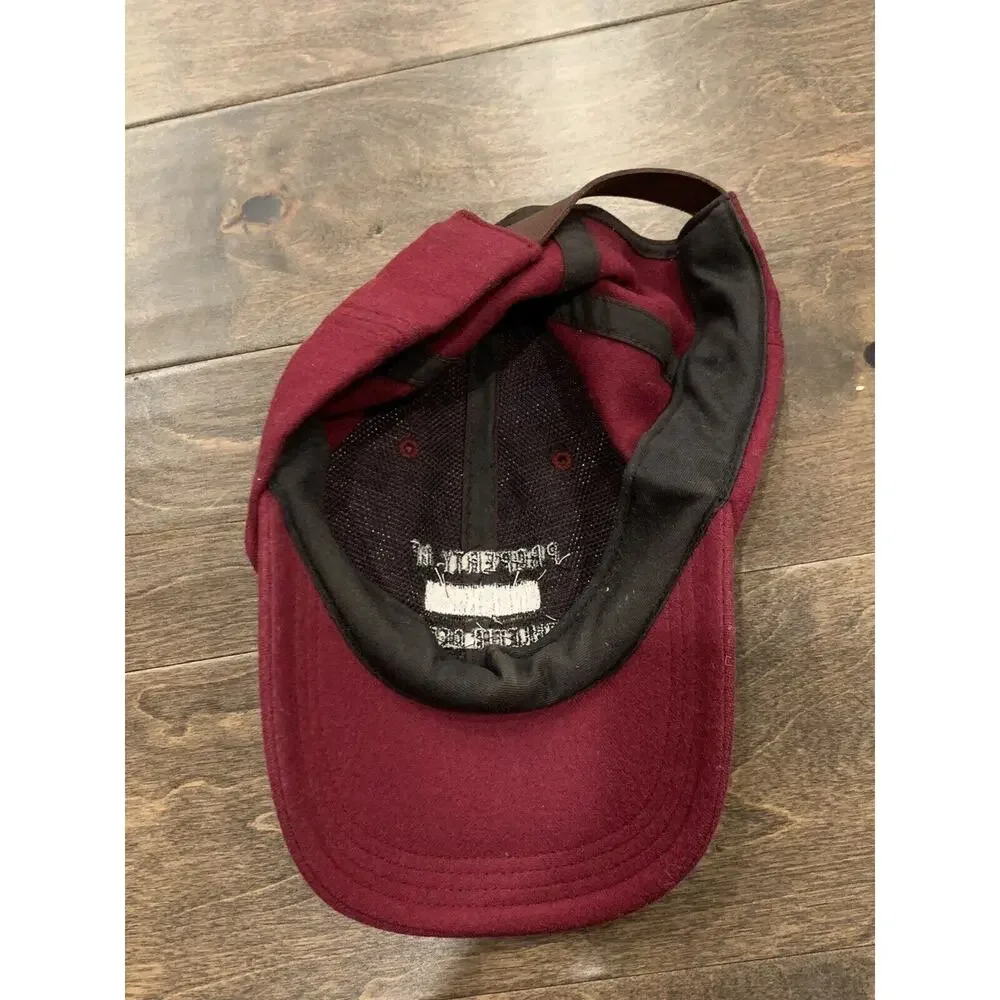 Vtg 90s Nike Red Property Of Nike Athletic Dept Leather Strapback Hat Cap Wool